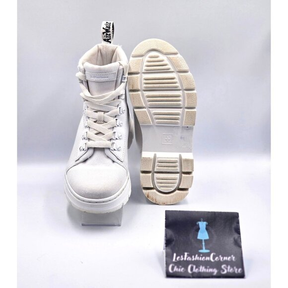 Dr Martens Women White White Canvas Combs Combat Chunky Platform Boots Sz 8 2520 - Picture 9 of 16